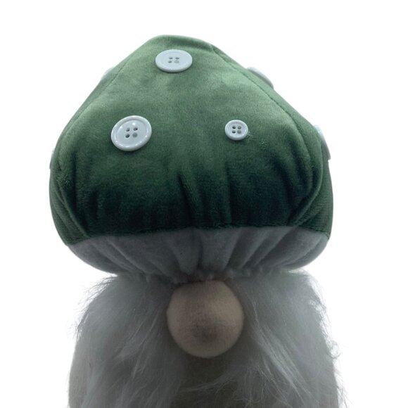 Green Mushroom Gnome Plush Stuffed 12.5" White Buttons Spring Decor - Picture 3 of 7